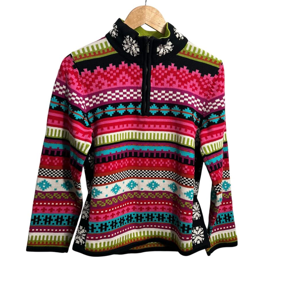 Catherine Stewart Multicolored Knit 1/4 Zip Knit Cotton Sweater Size Small